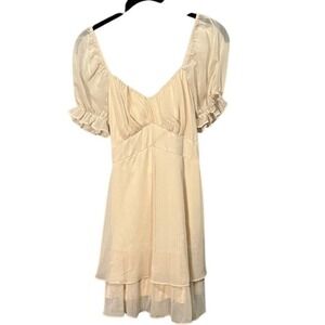Love Tree Beige Dress Smocked Bodice Ruffle Short Sleeve Tiered‎ Mini Medium